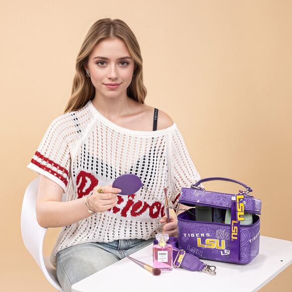 LSU Tigers Purple Vanity Top Handle Bag w/ Strap and Keychain *Brand New - Picture 3 of 8